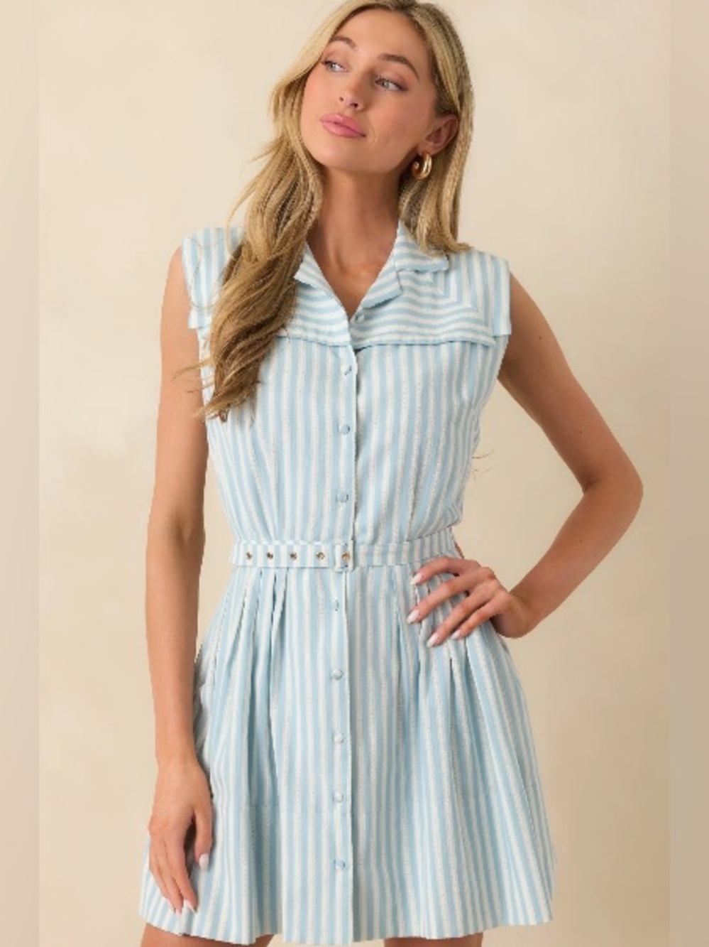 NWT Prosperina Maggie Blue Aqua Stripe Cotton Mini Dress SMALL